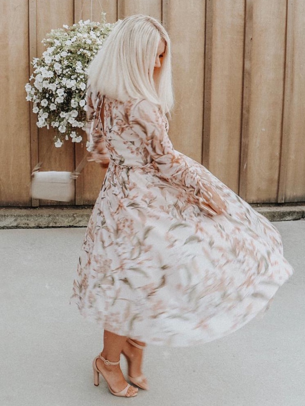 bp Floral Wrap Midi Dress in Blush and Green